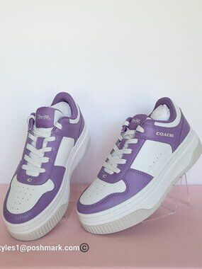 COACH Platform Leather Sneaker- Iris/Optic White- Women’s Size 9B ⭐